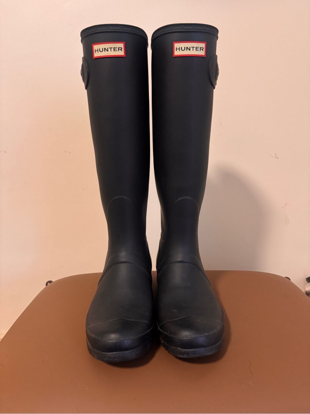 Hunter Tall Navy Rain Boots with Red Logo